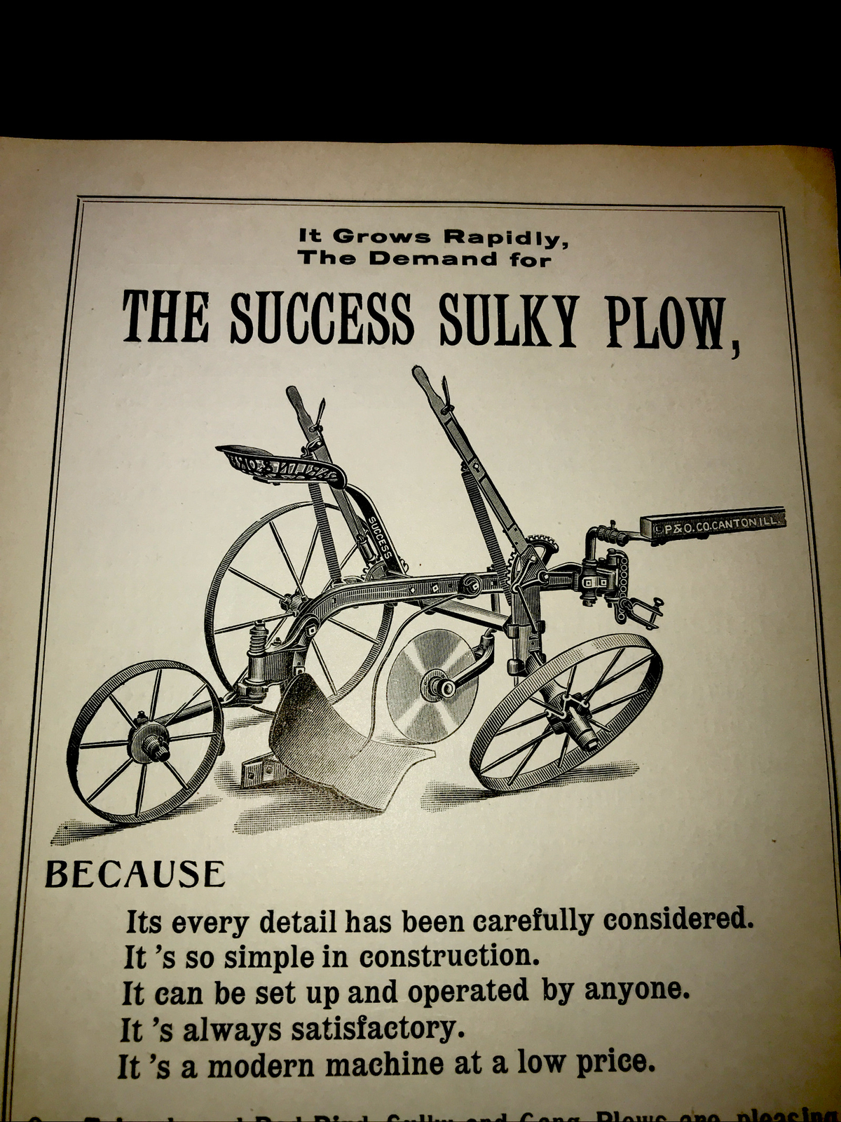 1898 P&O Success Plow Farm Advertising – Kansas City – Missouri