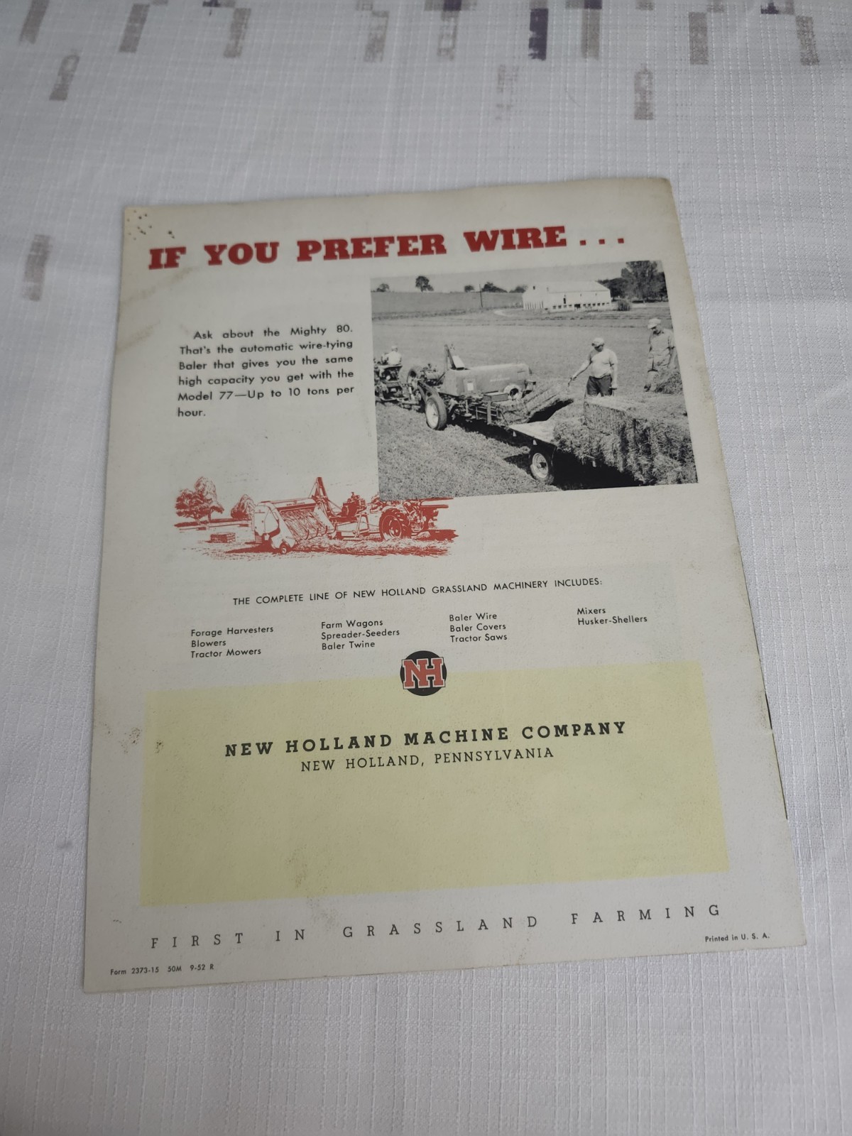 New Holland Automatic Pick-up Baler Model No. 77 Advertising Brochure 1952
