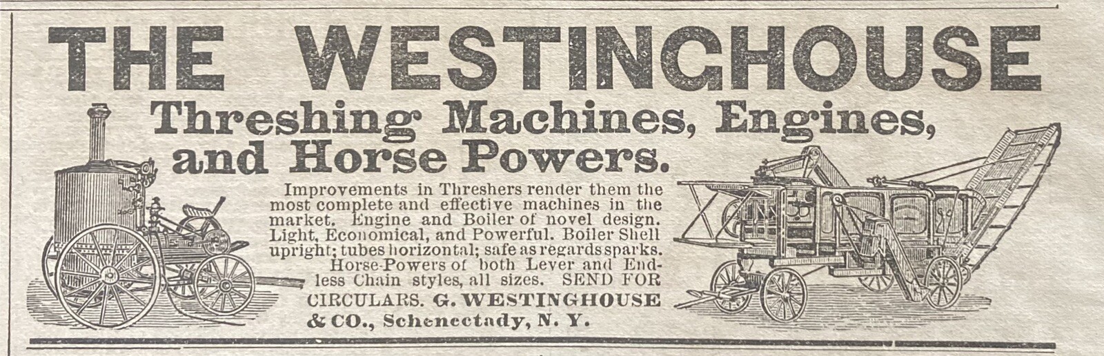 1879 AD.(XH64)~G. WESTINGHOUSE CO. SCHENECTADY, NY. THRESHING MACHINES ENGINES