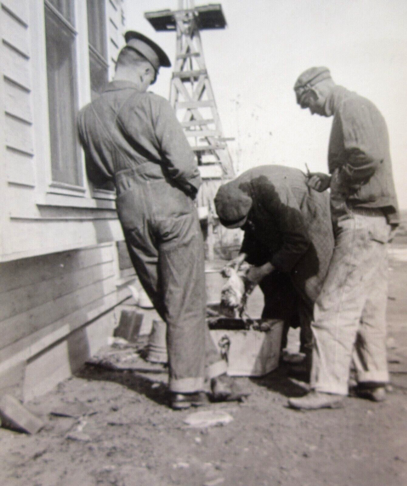 Vintage Eclipse Wood Windmill Farmers Plucking Chickens Snapshot Photo 1930s