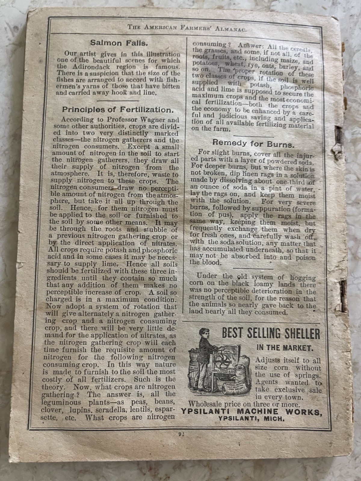 1891 American Farmers Almanac, Antique Farming Ads Barlow, Stoddard