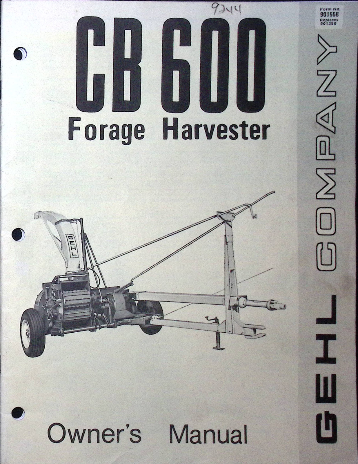 GEHL CB 600 FORAGE HARVESTER OWNERS MANUAL