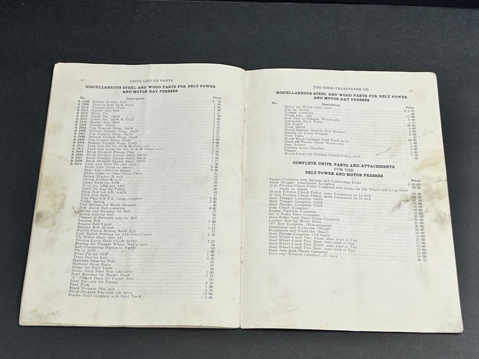 1923 Ohio Cultivator Automatic Hay Presses Parts Price List Repairs Bellevue OH