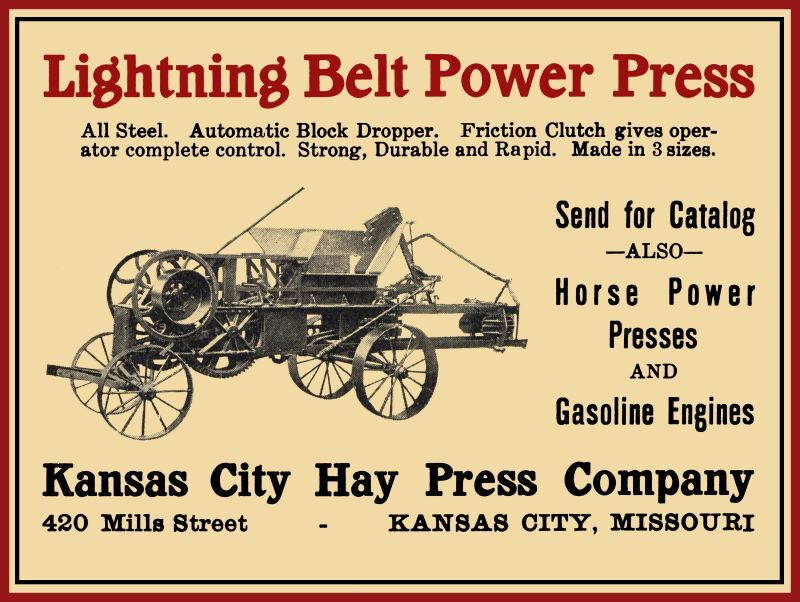 1906 Kansas City Hay Press Co. NEW Metal Sign: Lightning Belt Power Press Pic