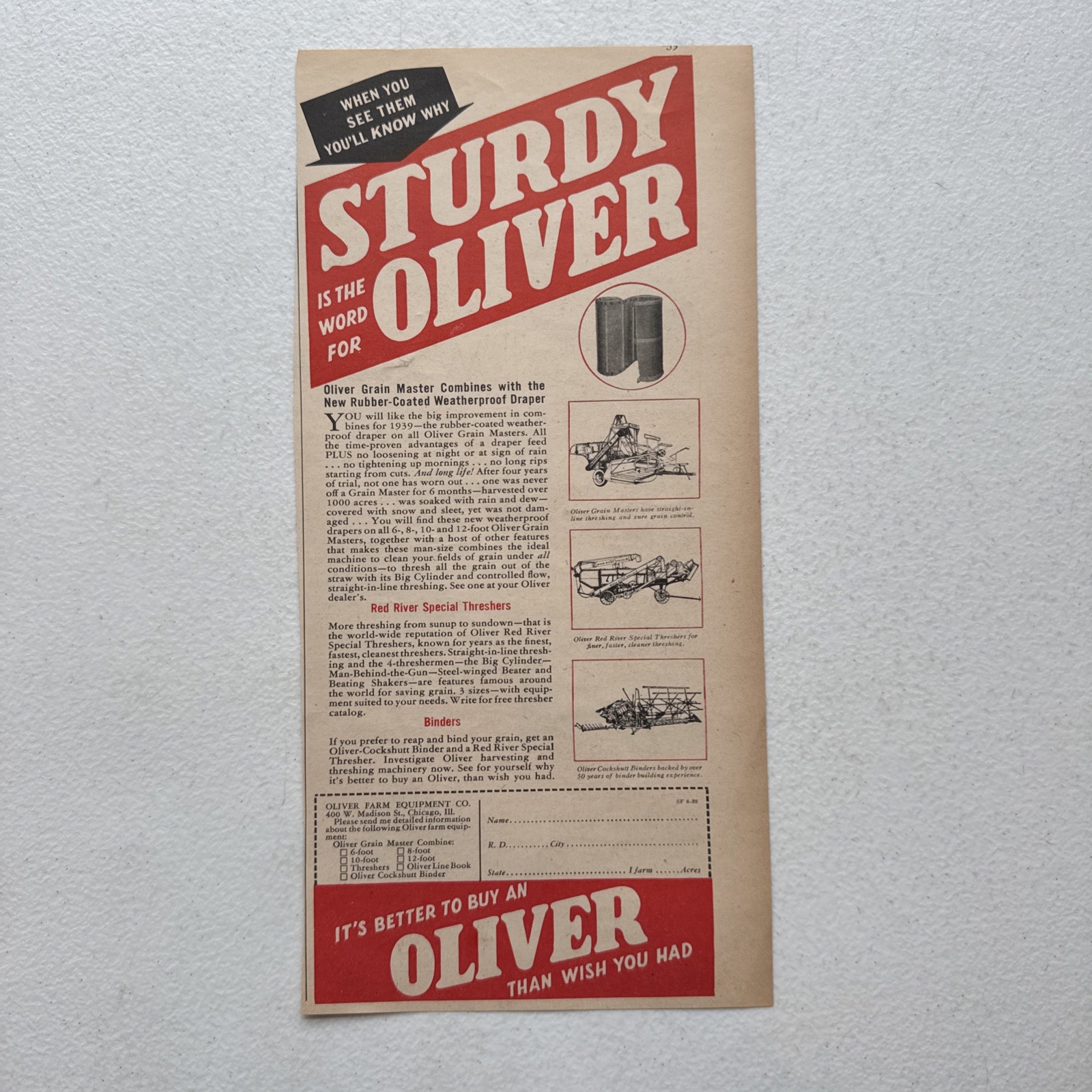 Oliver Farm Equipment Co. Grain Master Combines Advertisement