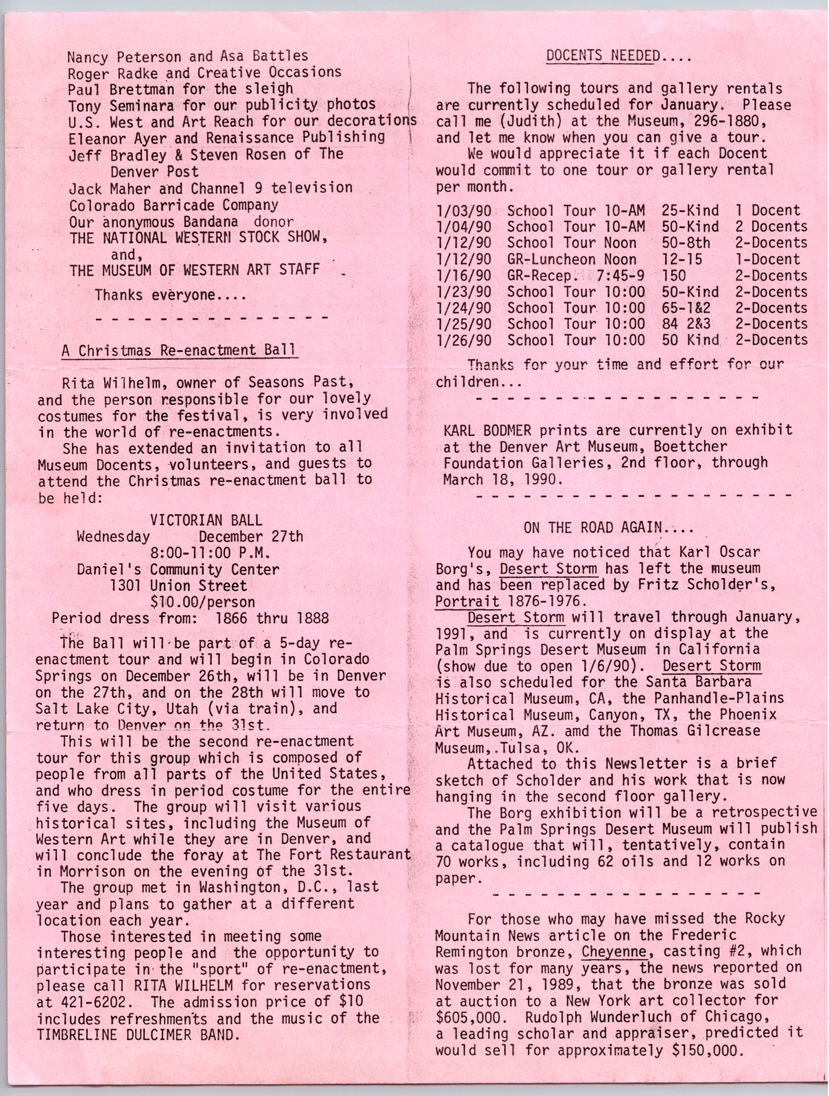 1989 Museum of Western Art Denver Colorado Smoke Signals Newsletter