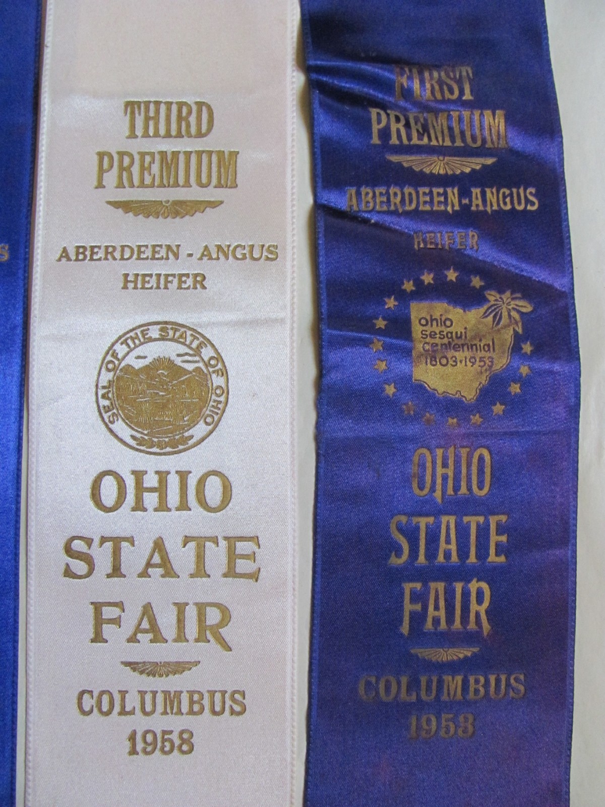 1958 FARM SHOW AWARD ANGUS BEEF CATTLE SET OF 6 RIBBONS OHIO STATE FAIR