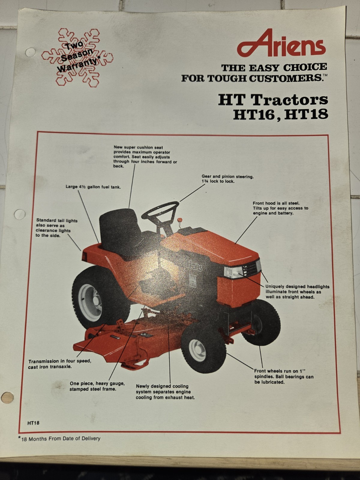 8 VINTAGE ARIENS DEALERSHIP ADVERTISING BROCHURES TILLERS TRACTORS RIDERS PUSH