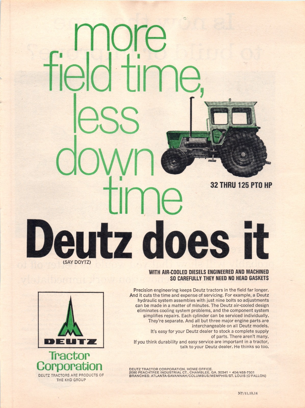 1972 Deutz Diesel Farm Tractor 70&rsquo;s Vintage Print Ad