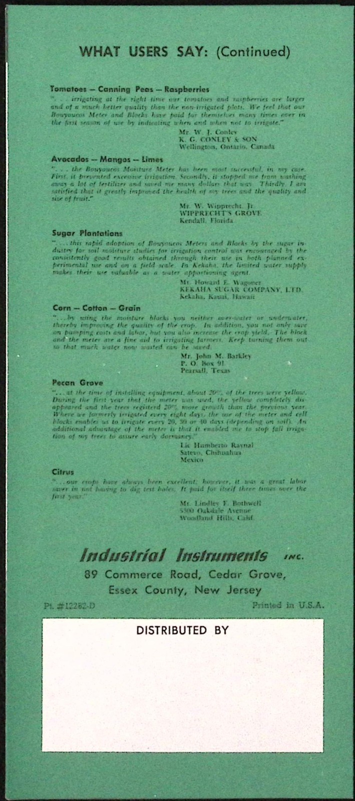 1960s Bouyoucos Industrial Instruments Moisture Meter for Better Crops Brochure