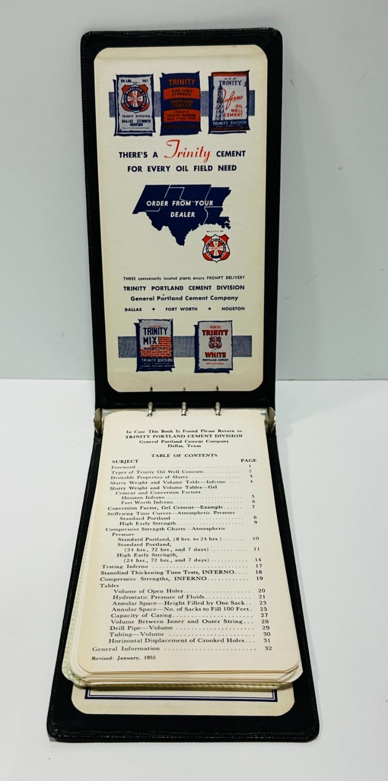 Vtg 1955 Trinity Portland Cement booklet with mixtures and formulas Dallas, Tx