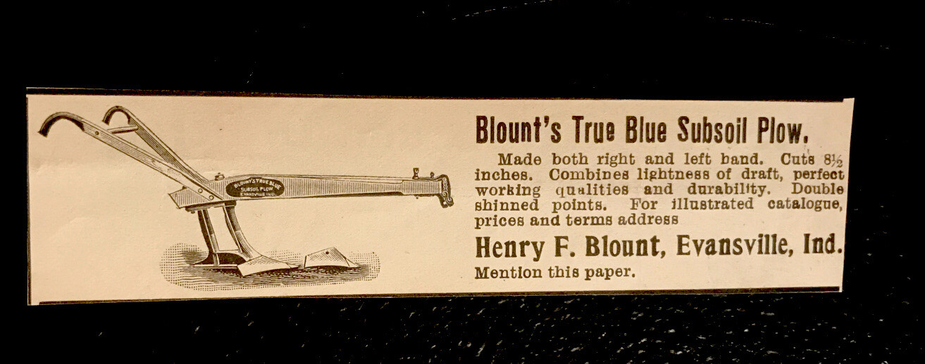 ORIGINAL 1897 Henry Blount Plow Farm Advertising – Evansville – Indiana
