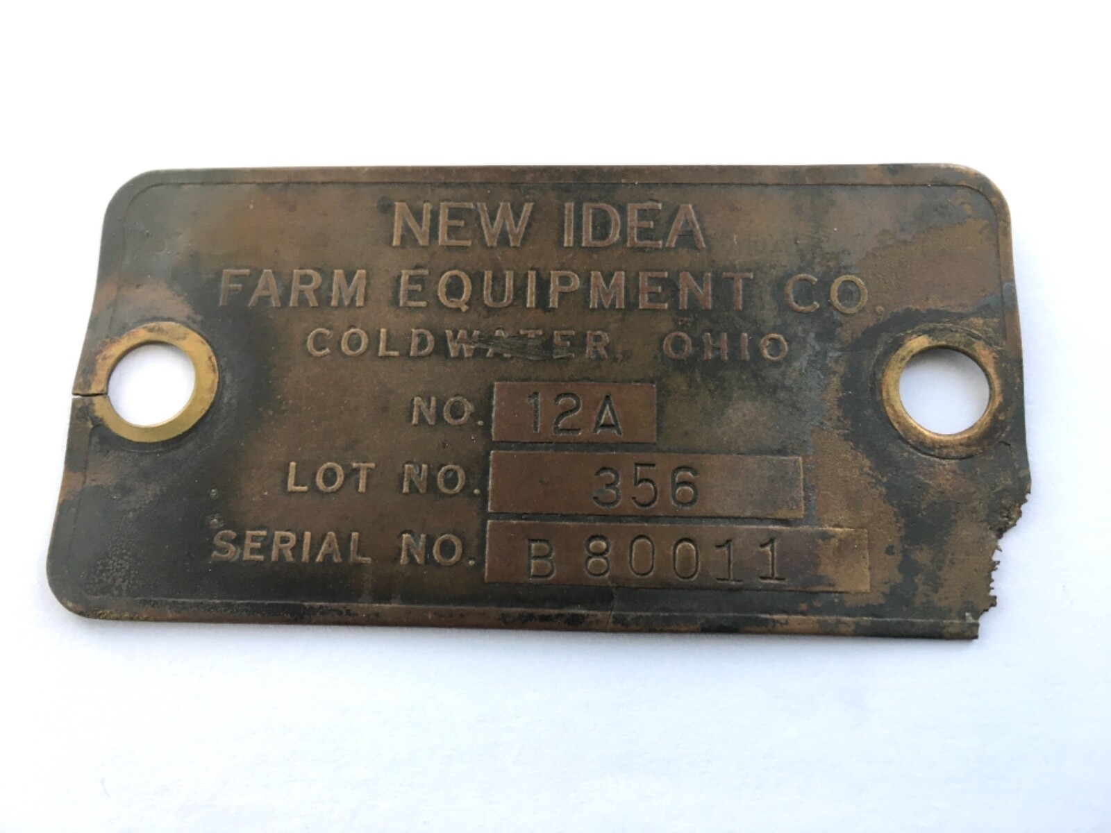 Vtg Metal New Idea Small Sign Badge Coldwater Ohio Tractor Implement Sign Plaque