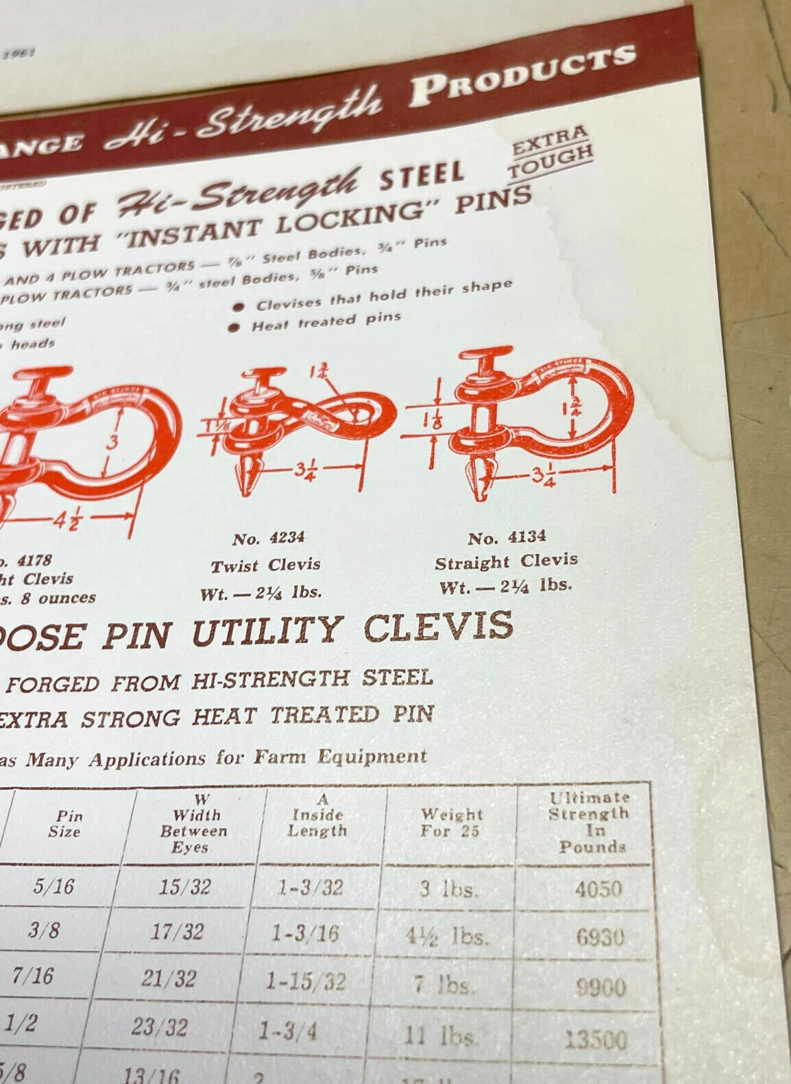 Vtg 1960s Lox All Sta-Pin Big Orange Tractor Clevises One-Page Ads & Price List