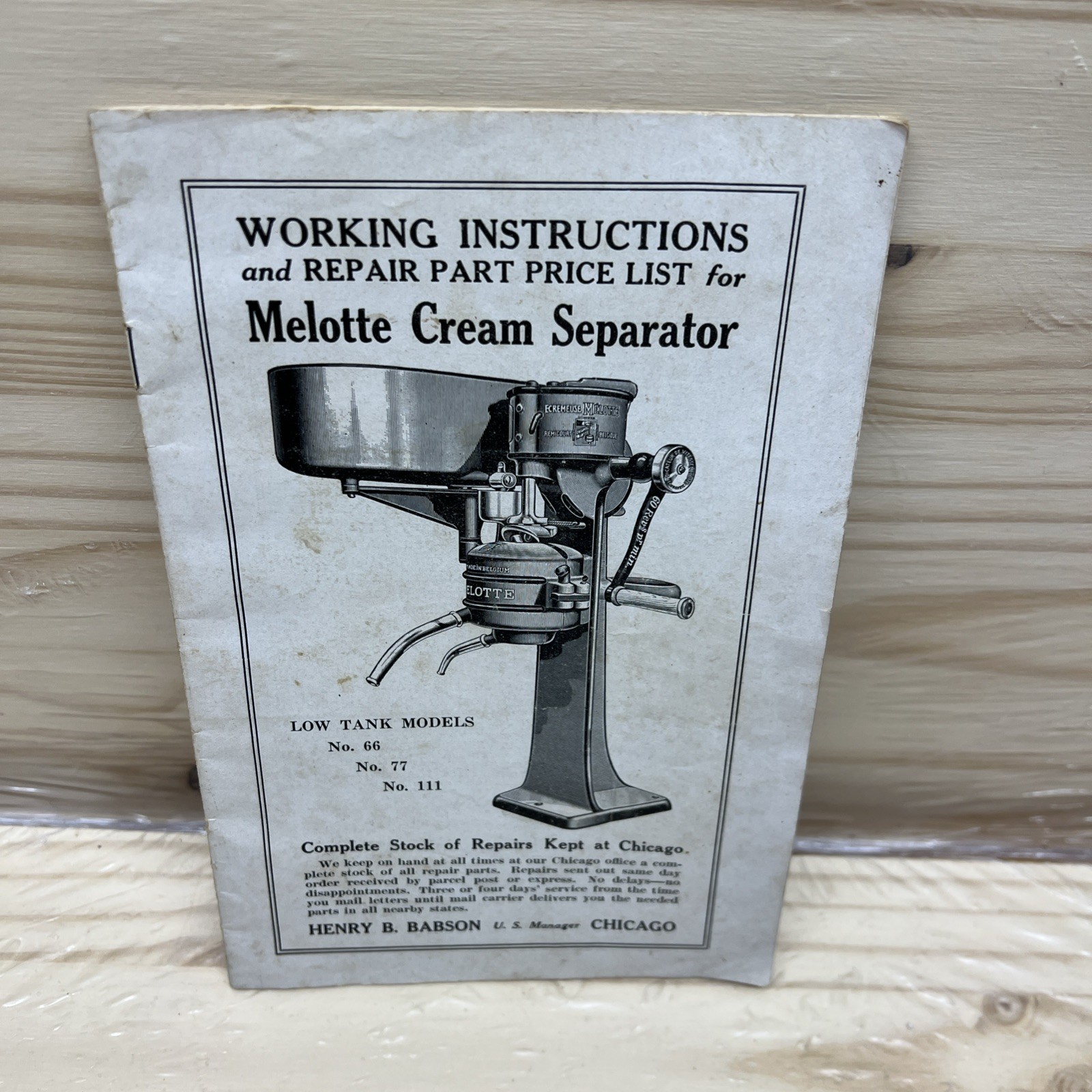 Melotte Cream Separator Working Instructions Parts Low Tank Models 66 77 111