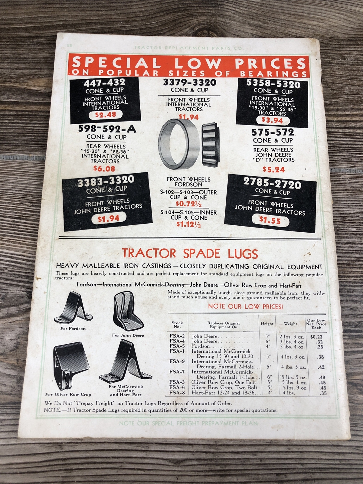 1938 Tractor Replacement Parts Co. Farming Agriculture Price List Catalog