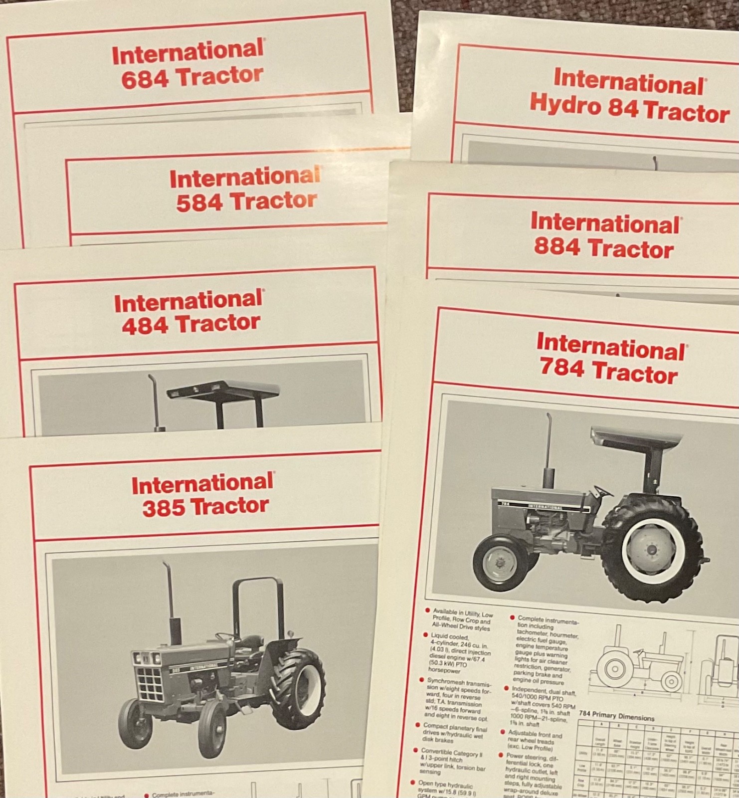 IH International 84 Series Tractor Spec Sheet Sales Brochure 7-piece lot
