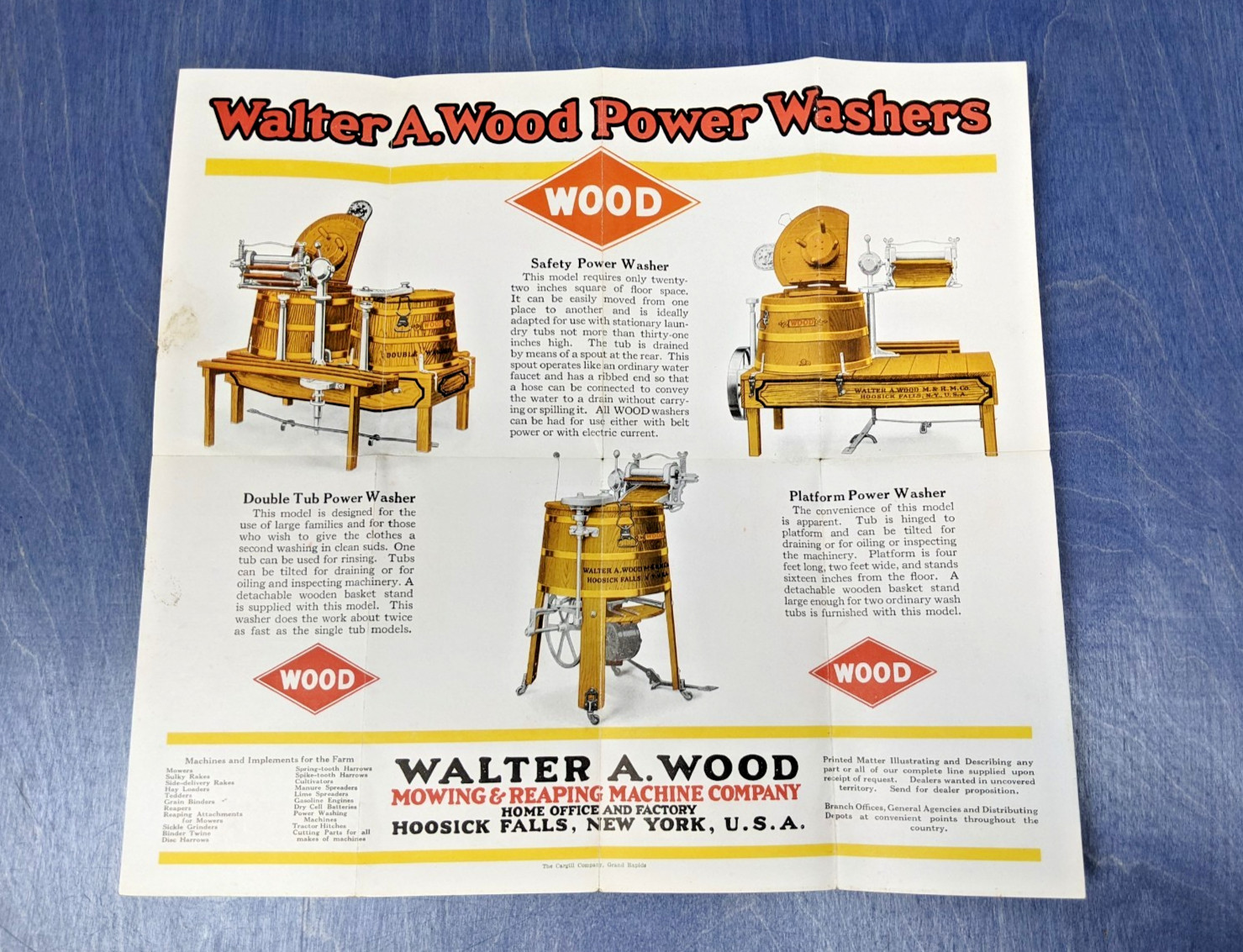 Circa 1920 Fold Out Brochure Walter Wood Power Washers Little Trojan Engine Nice