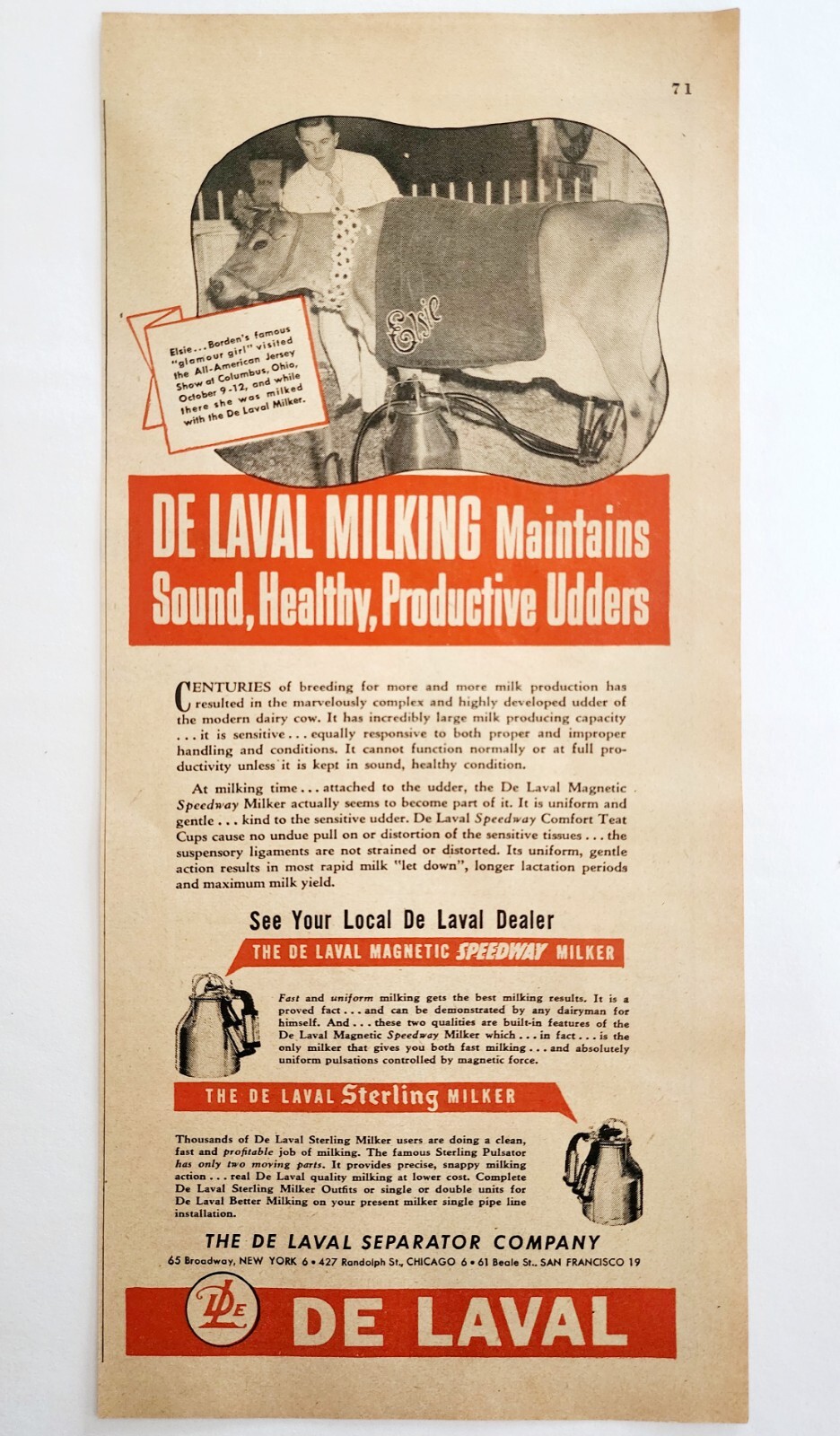 1947 De Laval Cow Milking Machinery Advertisement Agriculture Farming DWNN22
