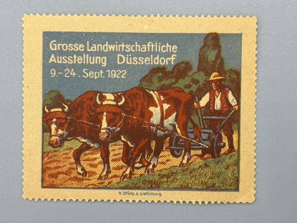 1911-1924 GERMAN Agricultural FARM EXPO Advertising POSTER STAMP Antique