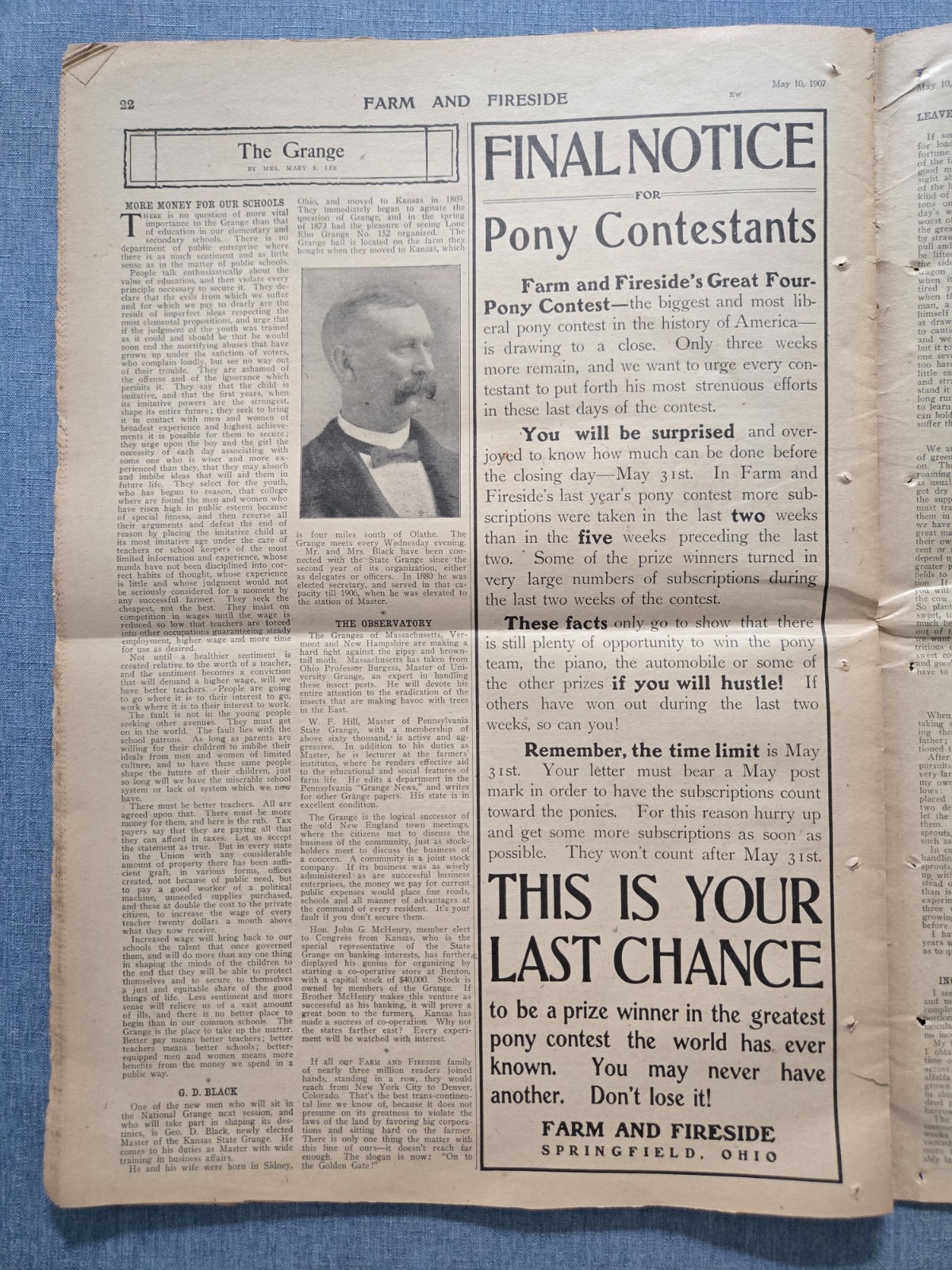 Farm & Fireside Newspaper May 10 1907 Articles News Humor Fashion Ads