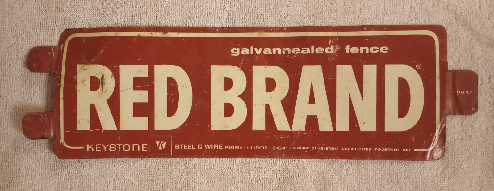 Vintage Red Brand Keystone Galvanized Fence Metal Tin Sign
