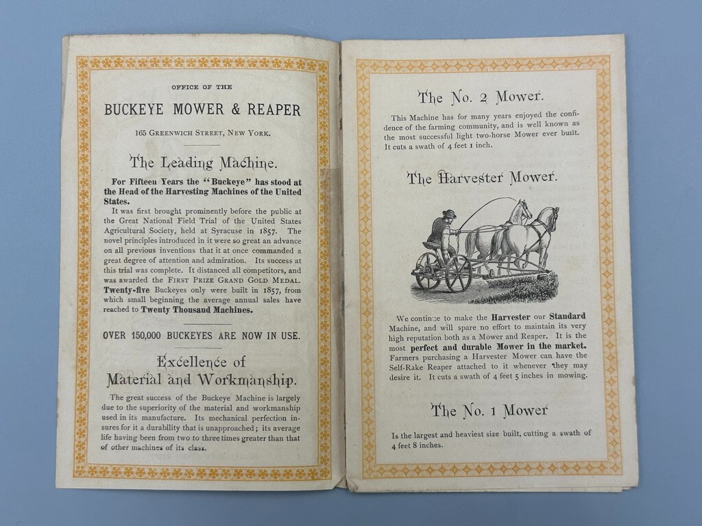 1873 BUCKEYE MOWER Adriance Platt FARM Advertising Trade Card Era MOUNT HOLLY NJ