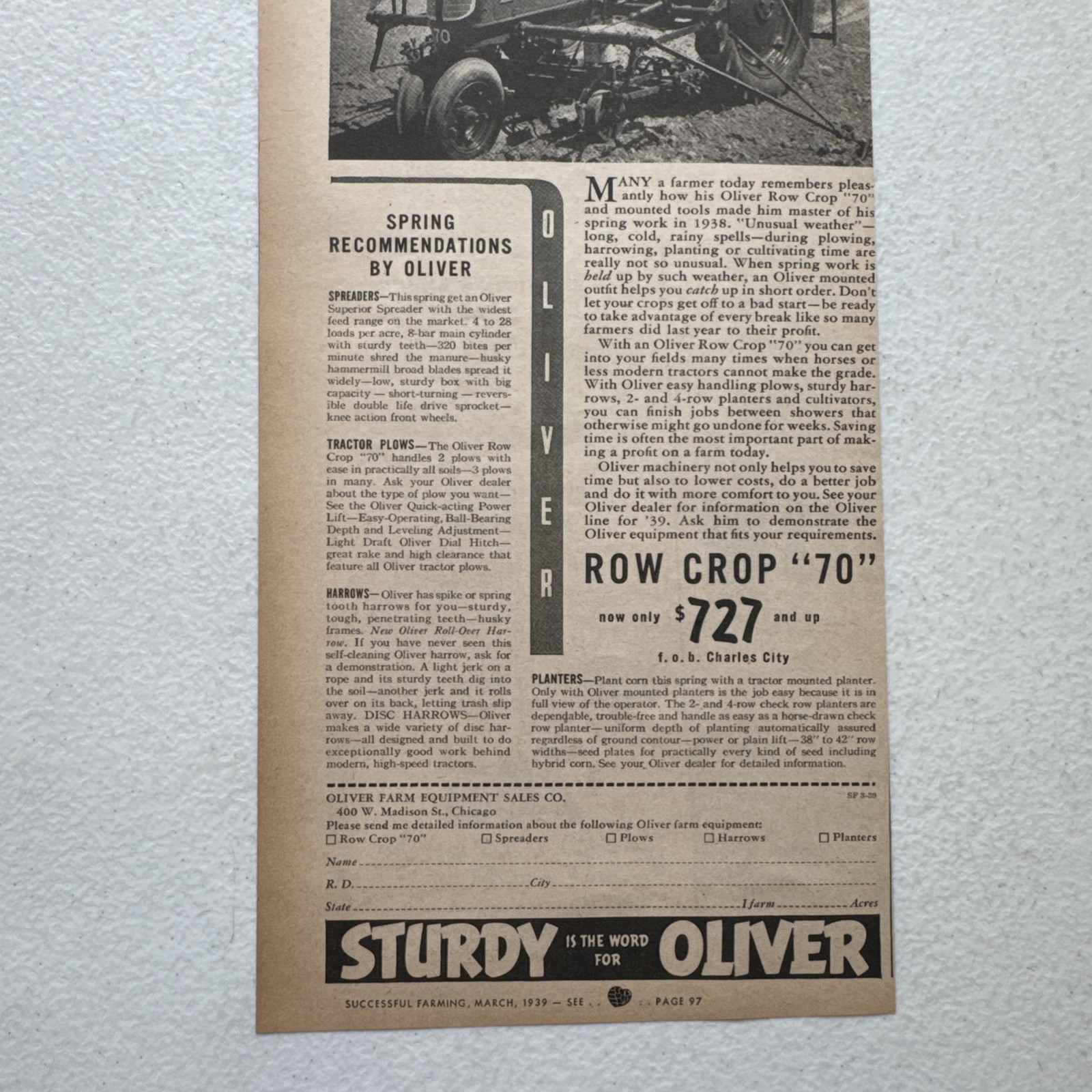 Oliver Farm Equip Co. Machinery Successful Farming March 1939 Advertisement