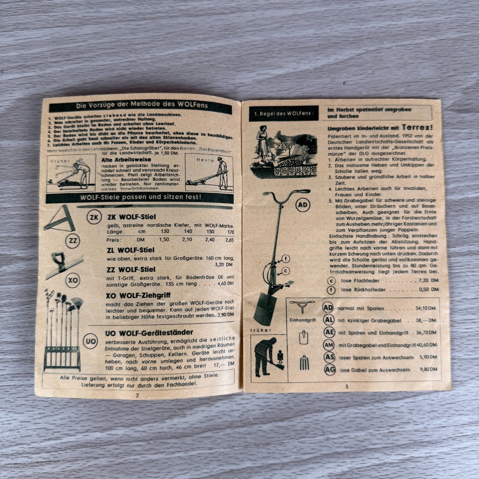 Vtg 1955 Lawn Brochure Wolf Garten Equipment Mower Tools Guide & Old Reciept