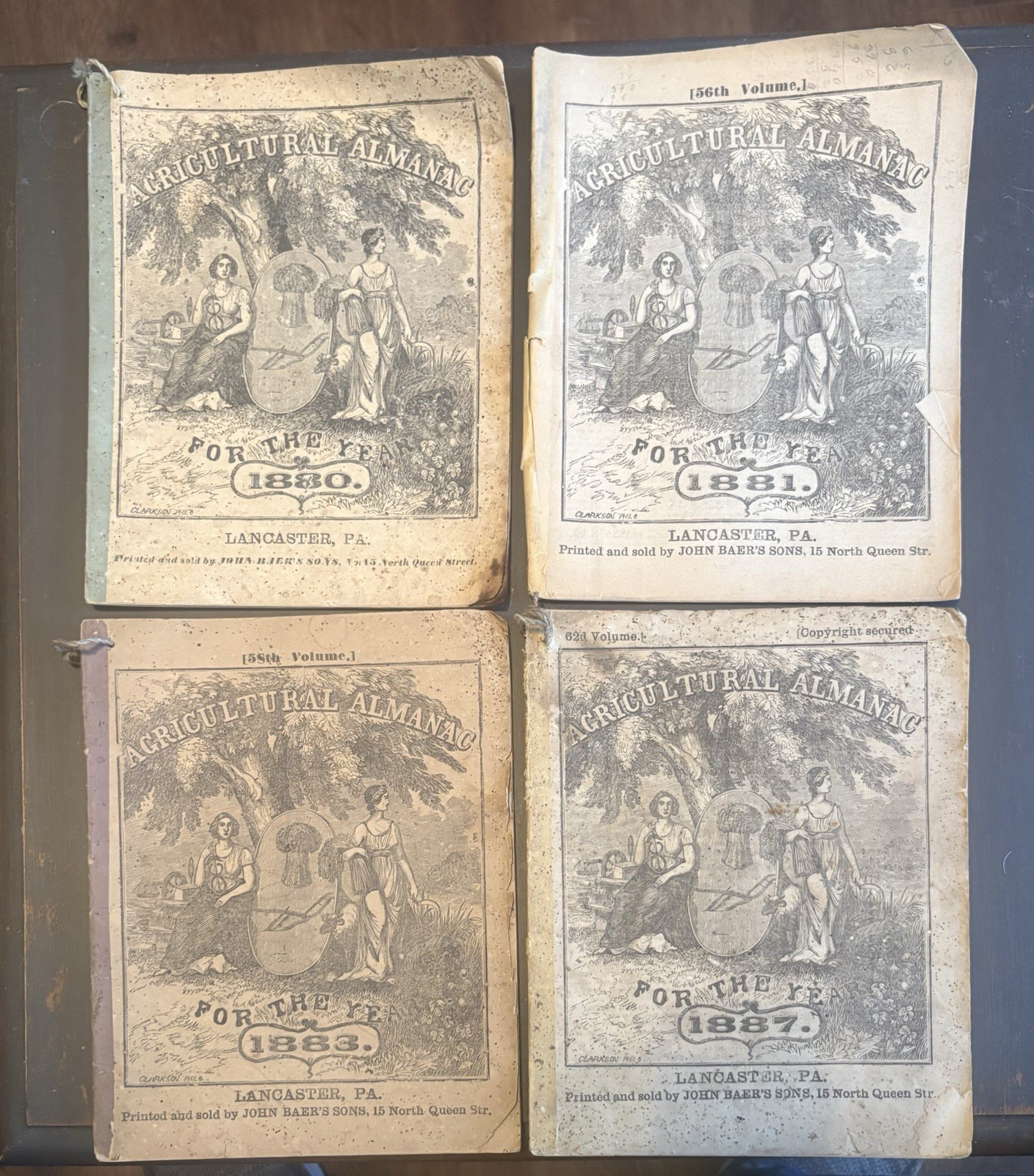 Lot Of 4 John Baer&rsquo;s Agricultural Almanac Lancaster, PA Antique 1880’s