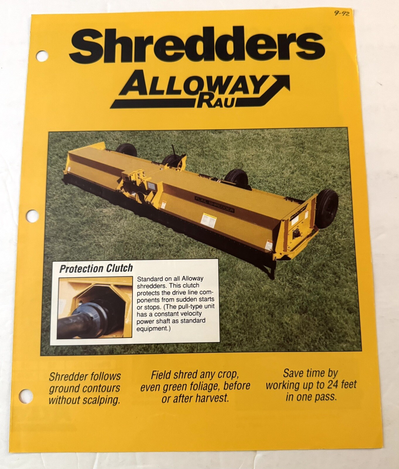 Vtg 1992 Farm Equipment Alloway Rau Shredders Dealer Sales Brochure Showroom