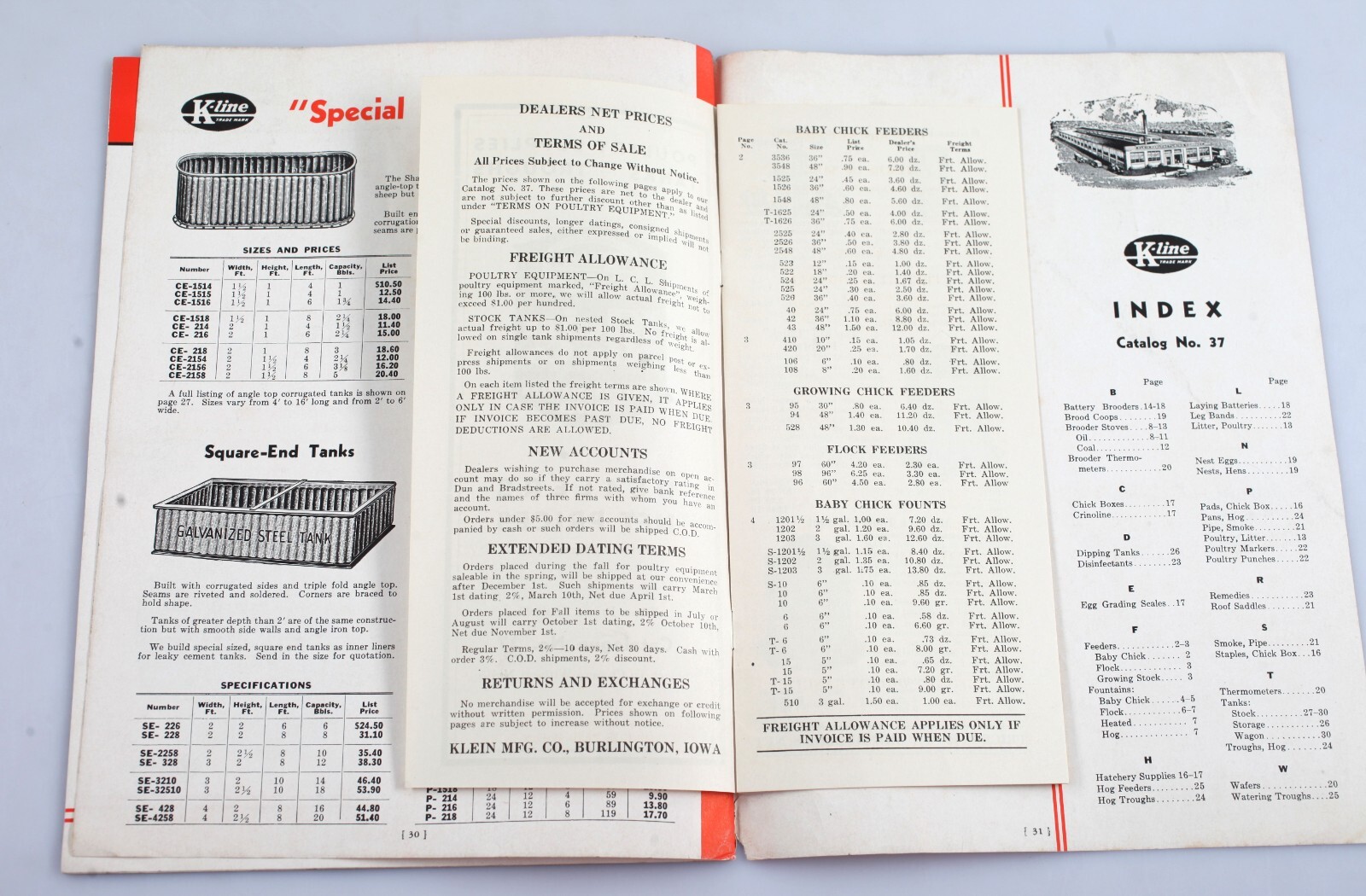 1937 Klein Mfg. Co. Poultry Supplies Farm Tanks Troughs Catalog Burlington Iowa