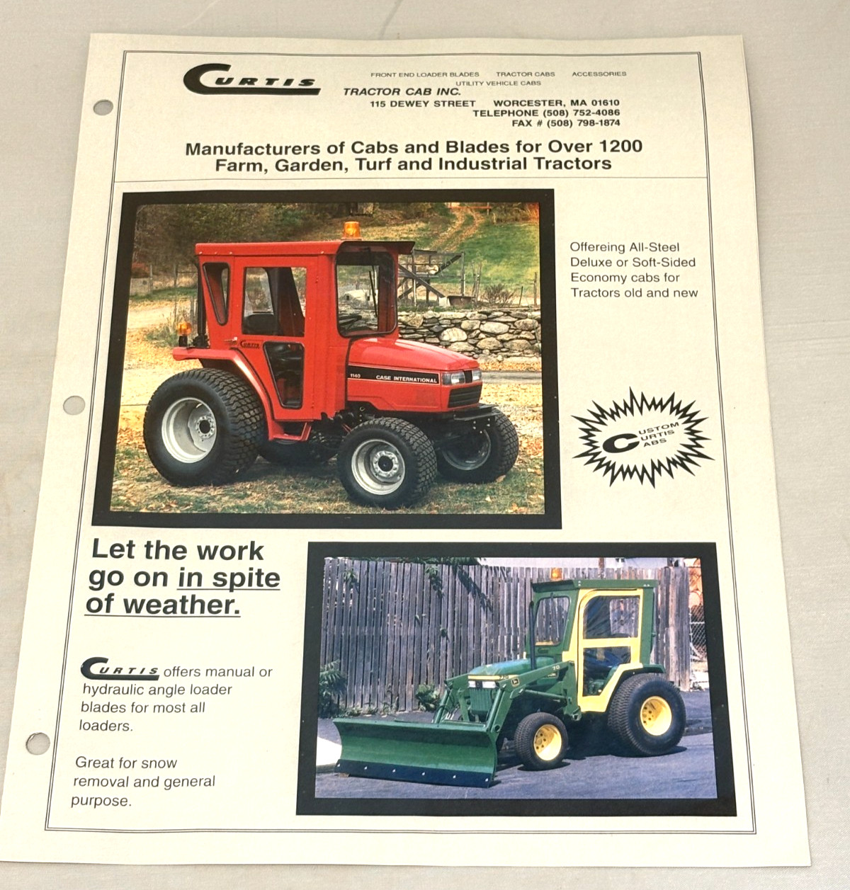 Curtis Tractor Cab Dealer Brochure Lot 1992 1993 Price List Accessories Catalog