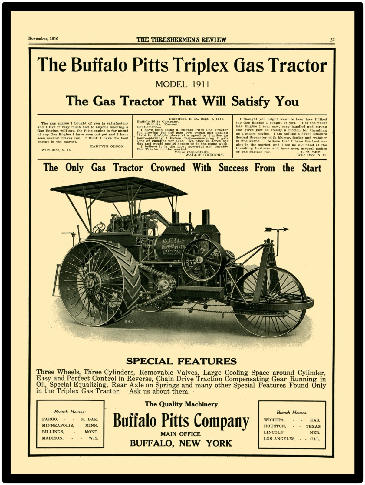Buffalo Pitts Triplex Gas Tractor, New York NEW Sign 24×30&Prime; USA STEEL XL Size