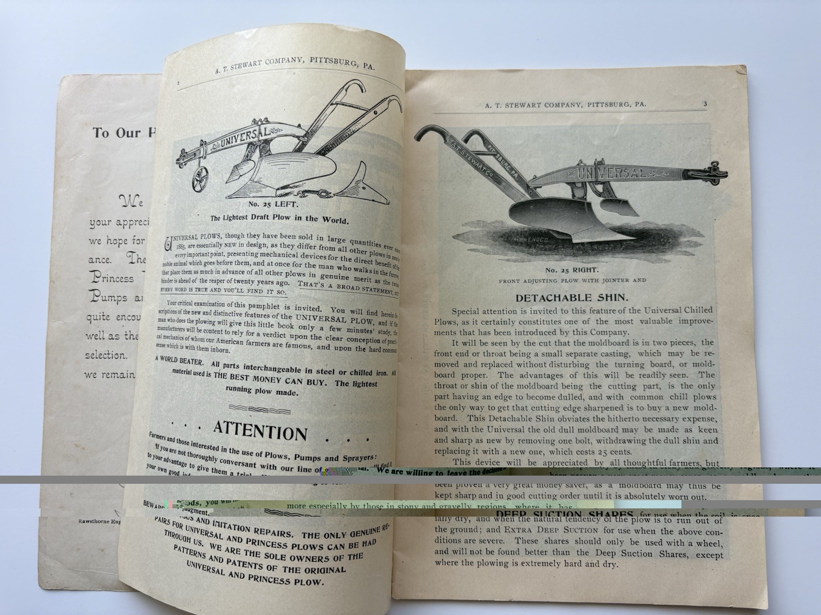 Antique A.T. Stewart Co Pittsburgh Pa 1901 Universal Princess Plows Catalog Ad