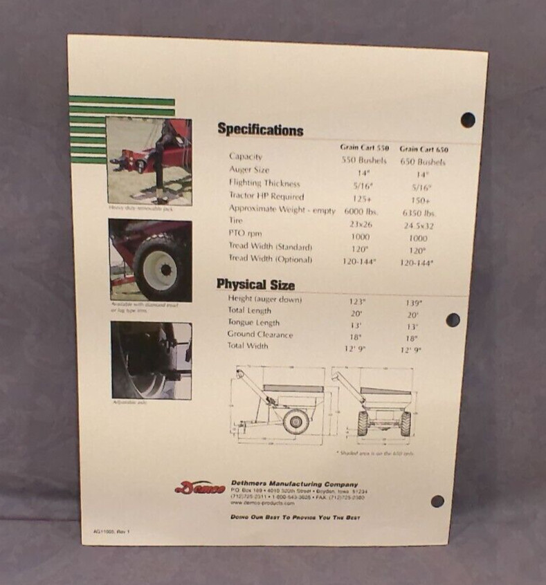Demco 550 650 Bushel Grain Carts « Empty. 3 Minutes » Sales Brochure