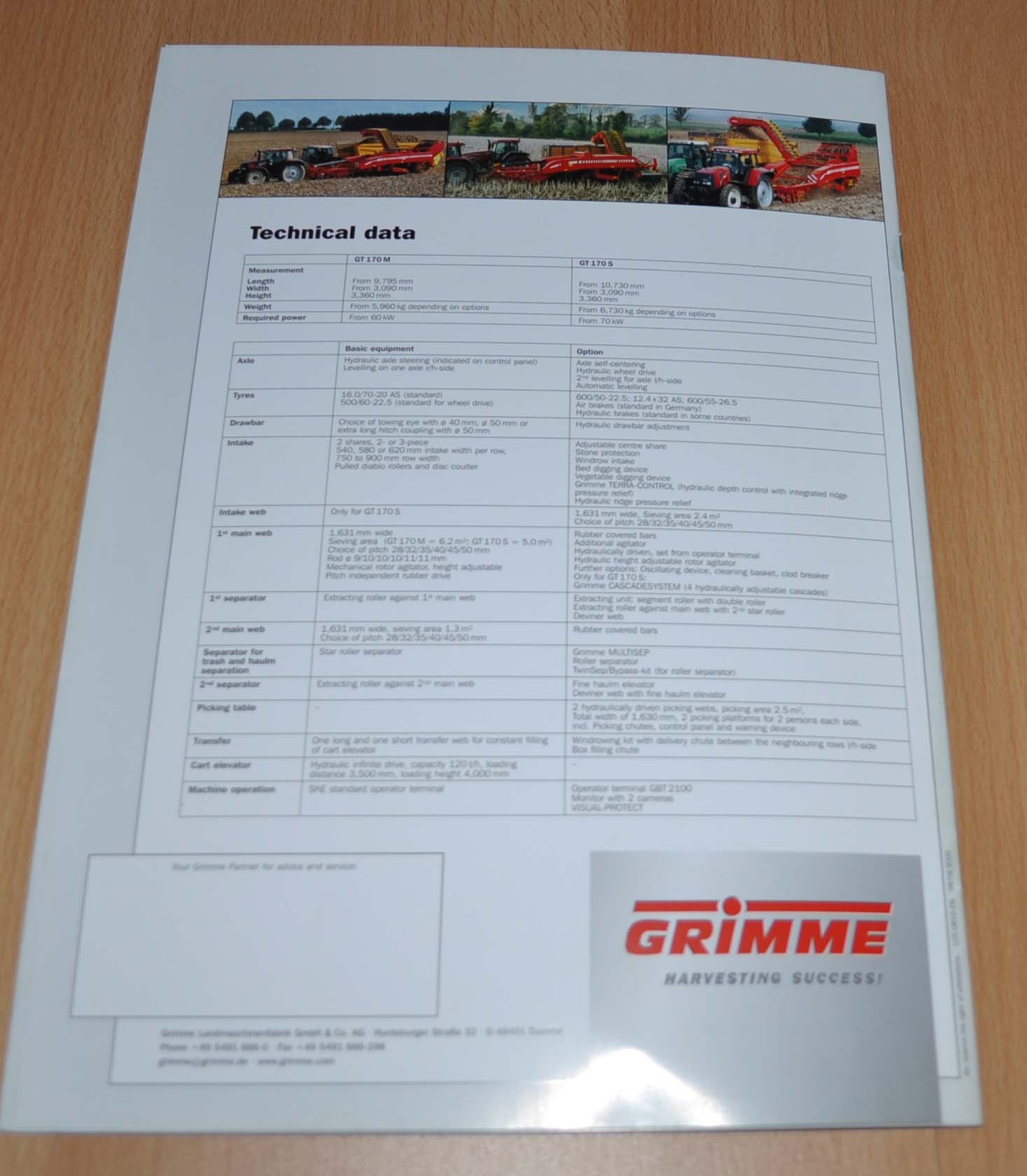 Grimme GT 170 Potato Harvesting Agricultural Brochure Prospekt