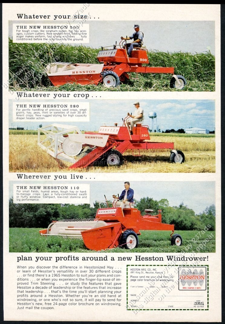 1965 Hesston 500 tractor 280 110 farm photo vintage print ad