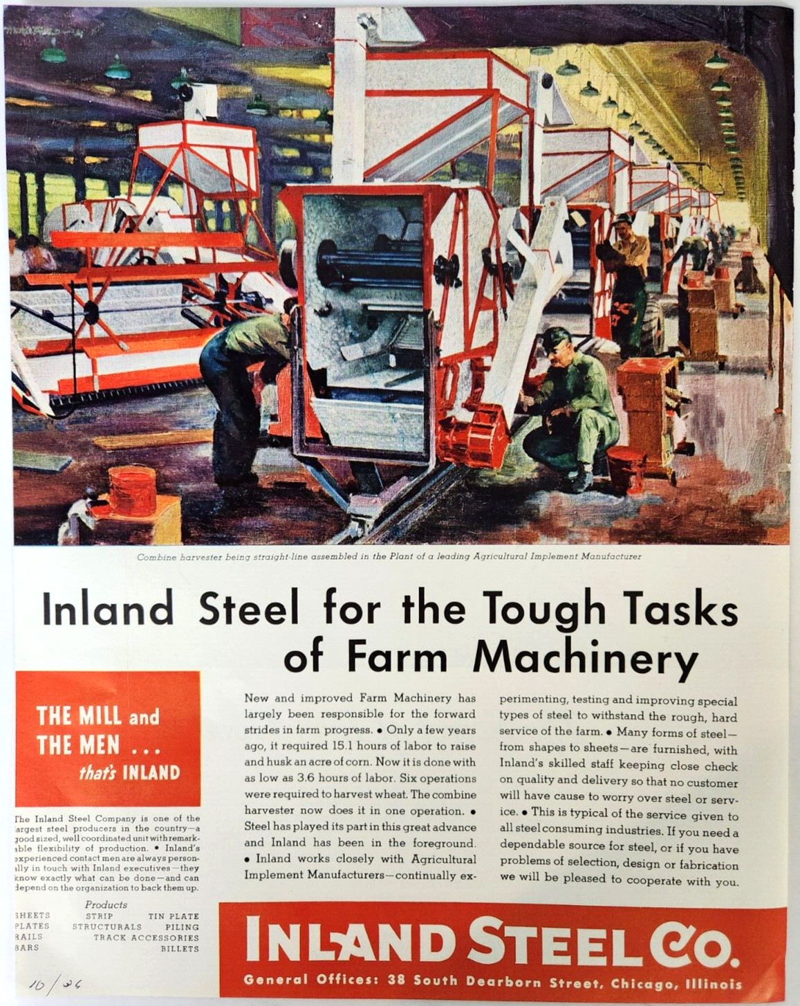 Combine Harvester Farming Agriculture Inland Steel Vtg 1936 Magazine Print Ad