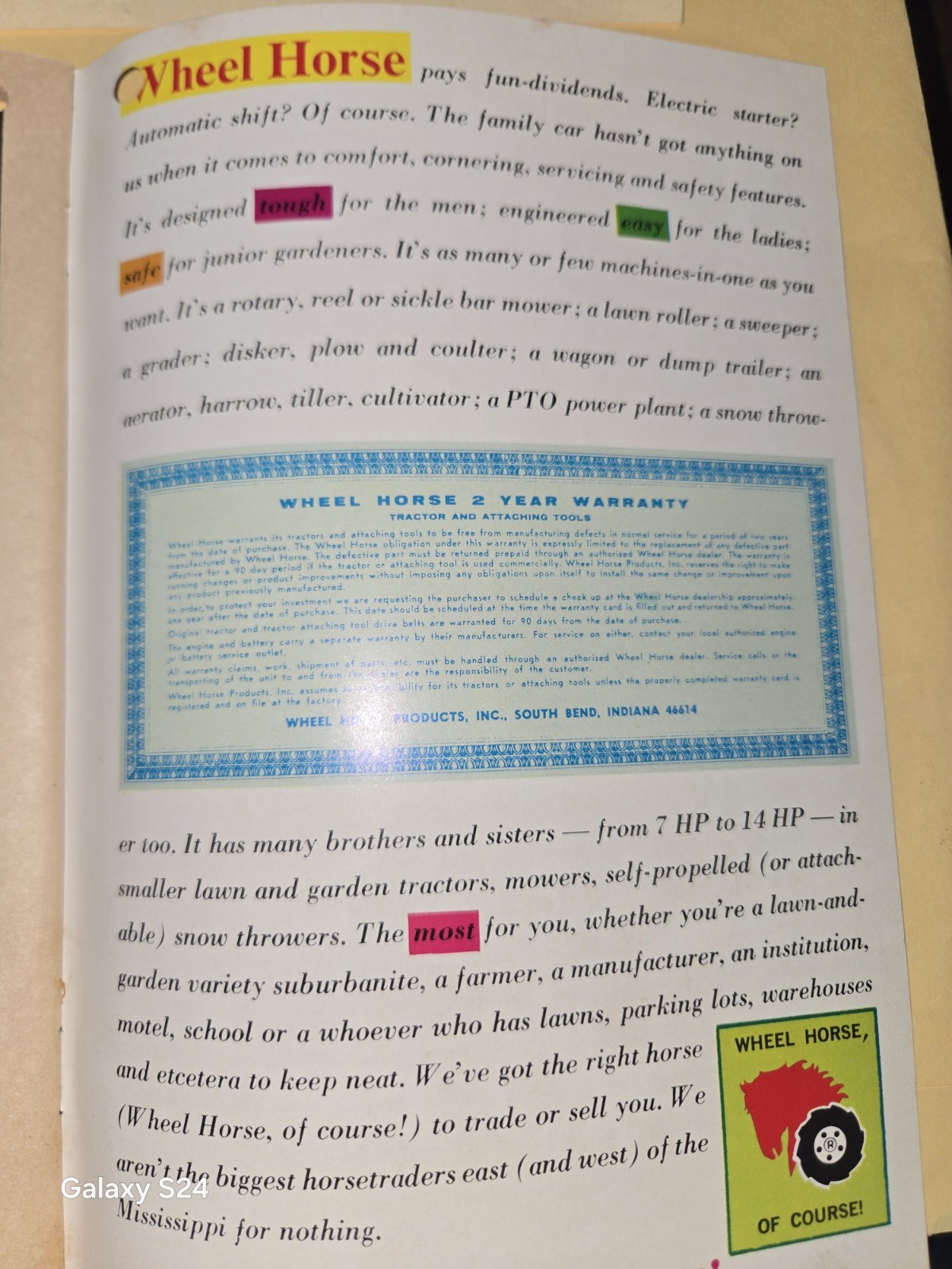 1969 WHEEL HORSE POWER FACTORY SUGGESTED PRICE LISTS AND ALMANAC RARE