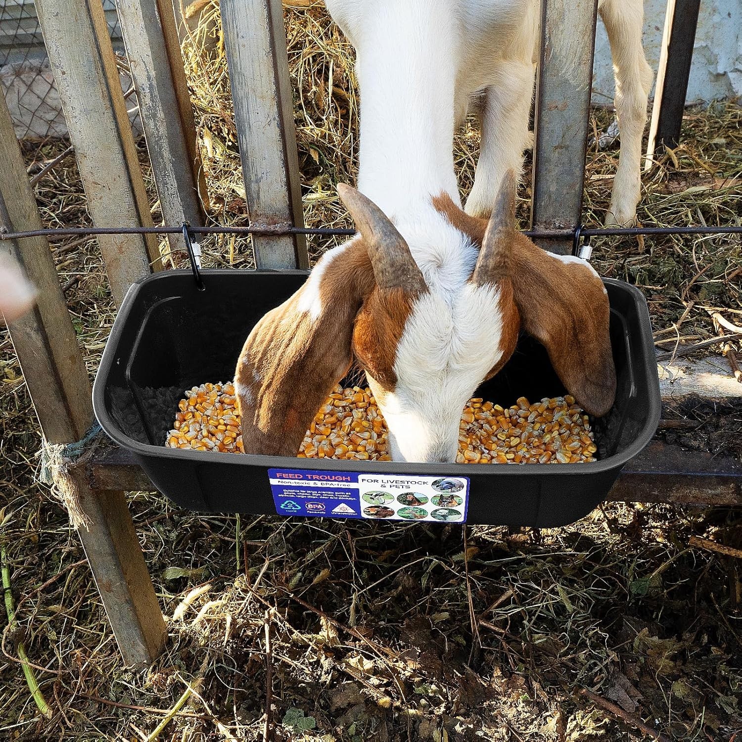 Efficient 9 Quart Feed Trough – No Waste Hanging Feeder for Large Animals