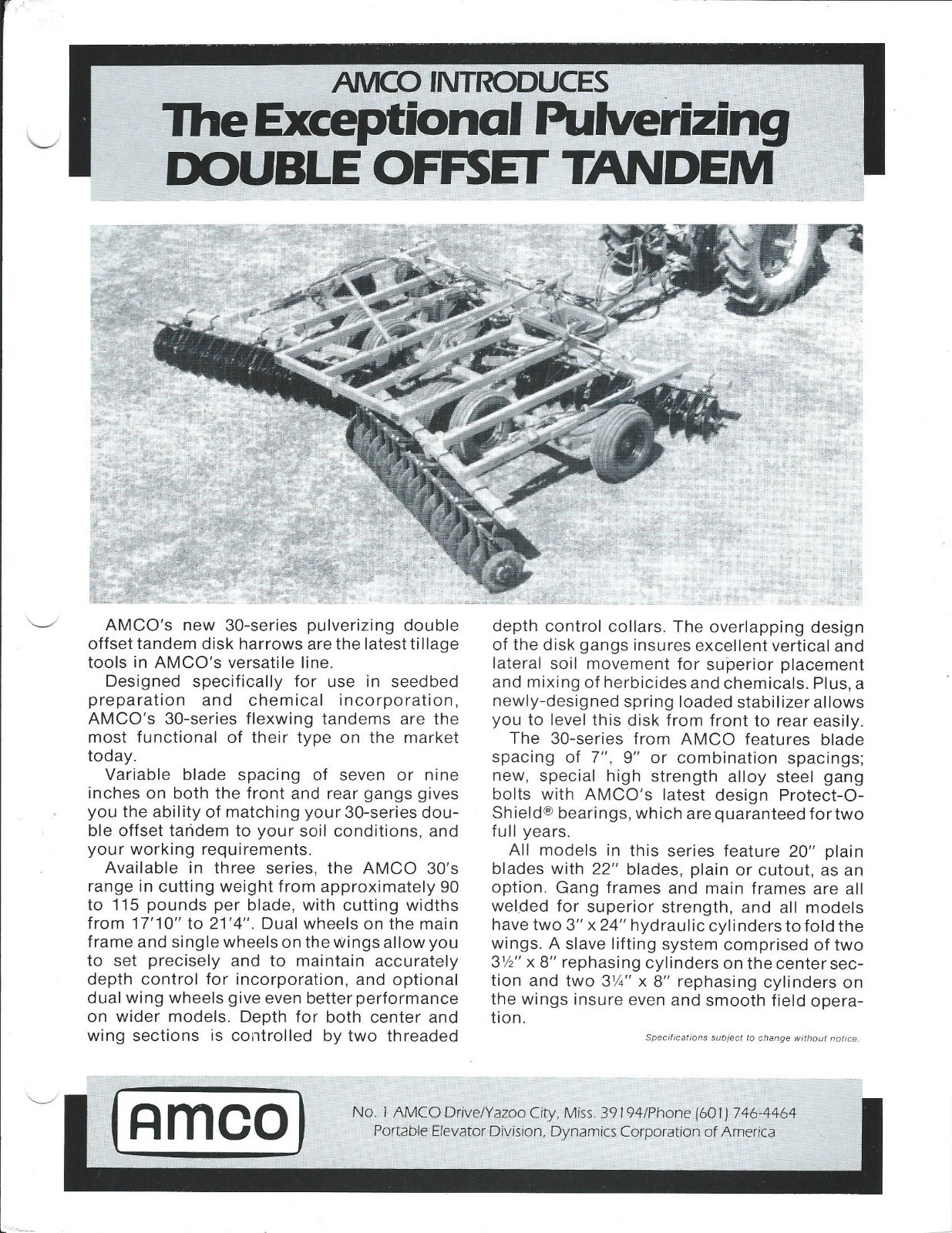 Farm Implement Brochure – AMCO – Double Offset Tandem Disk Harrow (F5273)