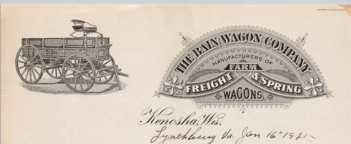 1921 Bain Wagon Co Kenosha WI Freight Farm Spring Wagons Letterhead BH2-2