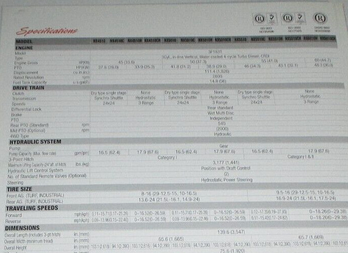 *Kioti NX Series Tractor Sales Brochure NX4510 NX5010 NX5510 NX6010 C/H/CH 10/13