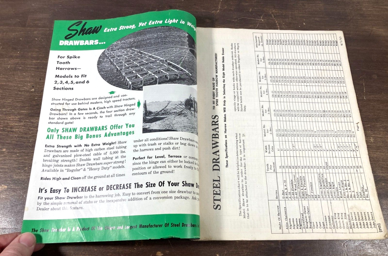 Noble Shaw Spike & Spring Tooth Harrows 1955 Dealer Catalog Sales Brochure Iowa