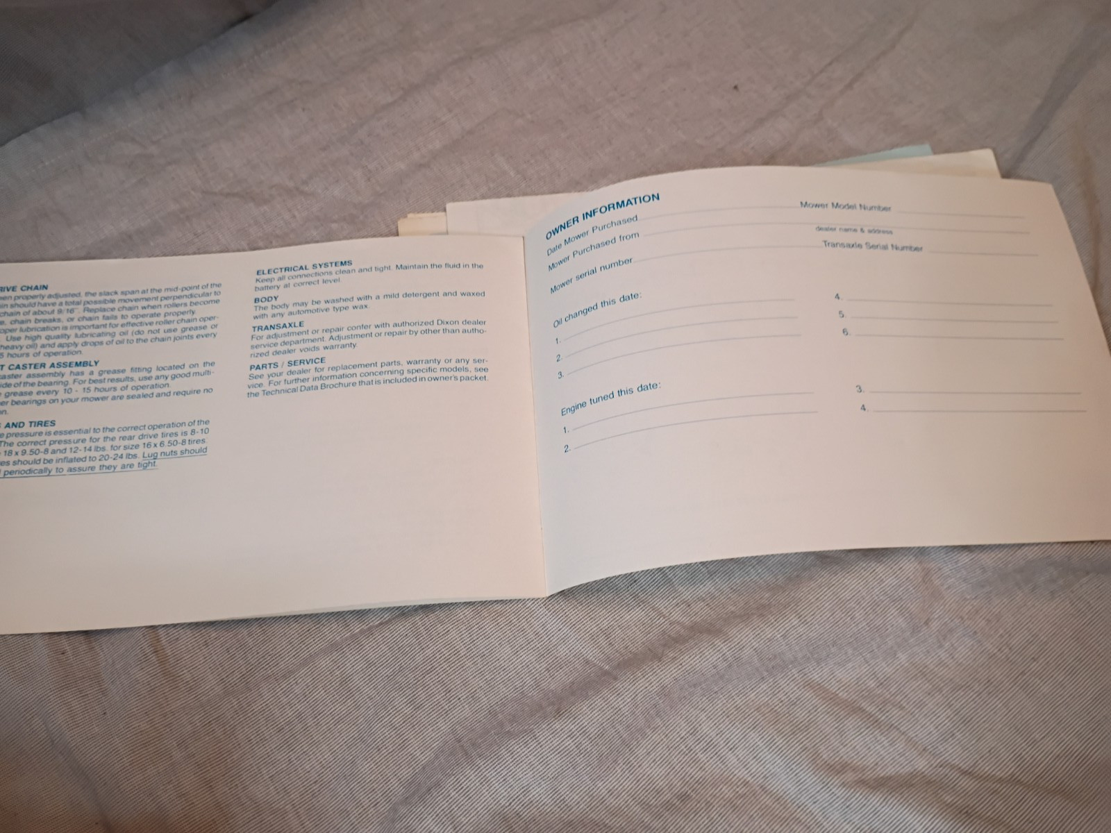 Dixon Zero Turn Mower ZTR-426 Operator&rsquo;s manual and repair sheets VTG