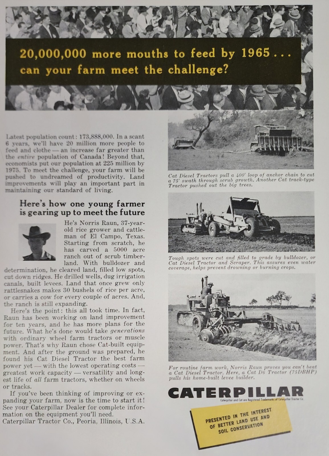 Caterpillar Tractor Magazine Ad Picture Farm Farming Print Vintage Wall Art