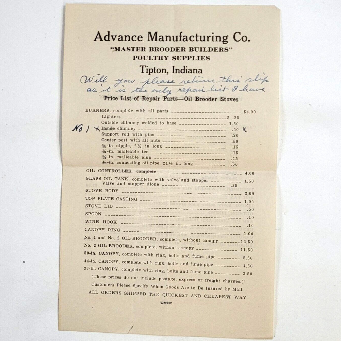 c.1920 Advance Manufacturing Poultry Farm Brooder Stove Ad Flyers Tipton Indiana