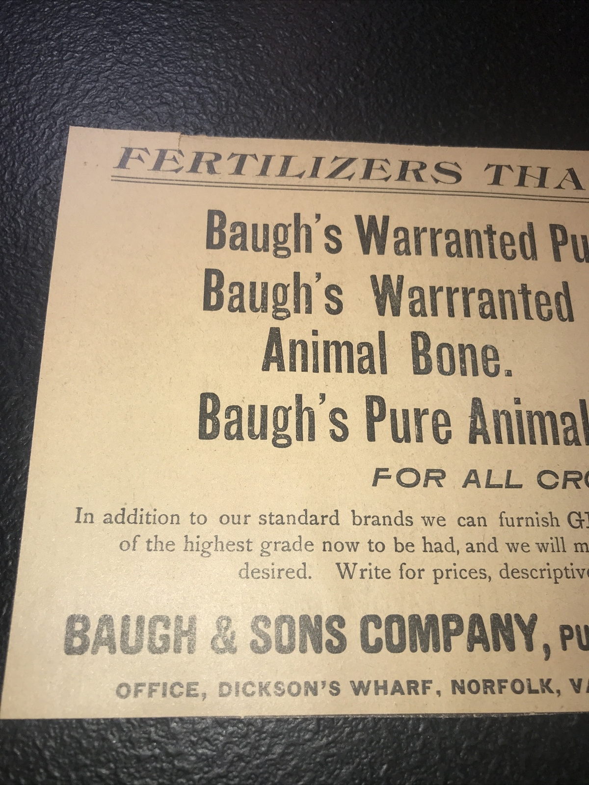 1900 Baugh & Sons Fertilizer Farm Advertising – Richmond – Virginia