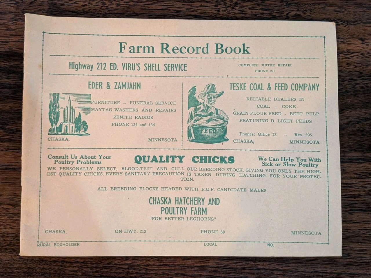 Vintage 1950s Farm Record Book – Chaska MN Ads, Unused Tax Ledger